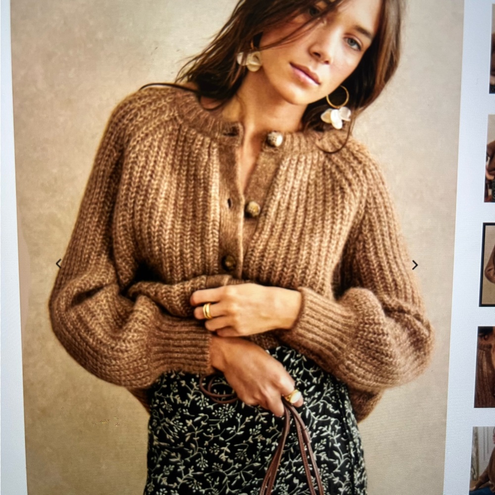 Sezane Emilie cardigan in mottled camel